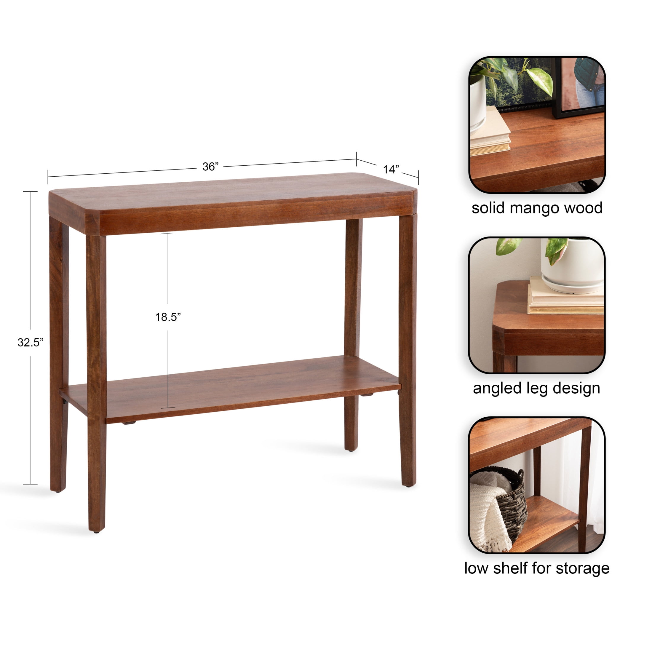 Kate and Laurel Talcott Modern Rectangle Wood Console Table, 36 x 14 x 33, Walnut Brown, Transitional Decorative Two-Tier Entryway Table for Use as a Behind Couch Table or a Bedroom Accent