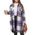 thumbnail image 3 of Ladies Flannel Shacket Jackets Plaid Coat Plus Size Trendy Lapel Long Sleeve Shirts Fall Tartan Winter Trench Long Outerwear with Button and Pockets, 3 of 3