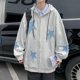 thumbnail image 4 of Couple Casual Long Sleeve Zipper Sweatshirt Autumn Winter Loose Full Zipper Oversized Coat Tops with Pockets Gray XL, 4 of 4