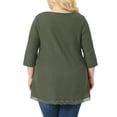 thumbnail image 3 of Agnes Orinda Plus Size Blouse for Women Waffle 3/4 Sleeve Round Neck Lace Panel Loose High Low Hem Tops 4X Army Green, 3 of 6