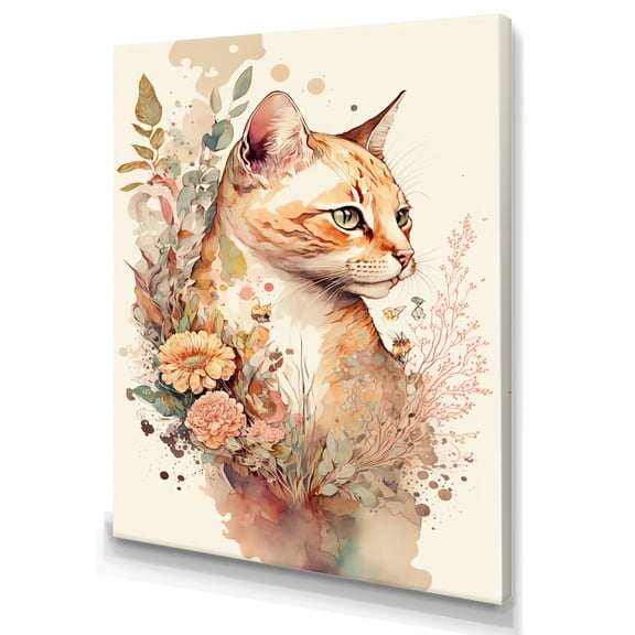 Designart Cute Cat Floral Art III Canvas Wall Art