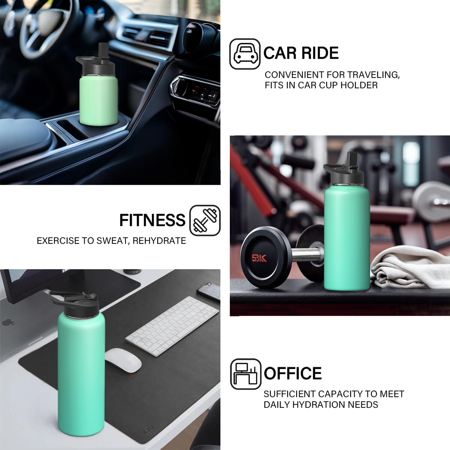 18oz Insulated Water Bottle with Straw & Cleaning Brush, Wide Mouth Stainless Steel Flask, Gradient Print