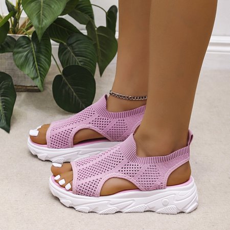 

ZHELIYO Women s sandals Women Sandals Fashion Mesh Breathable Summer New Pattern Comfortable Thick Sole Flat Bottom Non Slip Large Size Shoes Pink 8.5