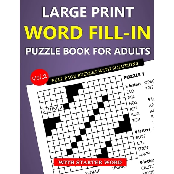 Large Print Word Fill-In Puzzle Book for Adults with Starter Word: Full Page Puzzles with Solutions (Vol.2), (Paperback)