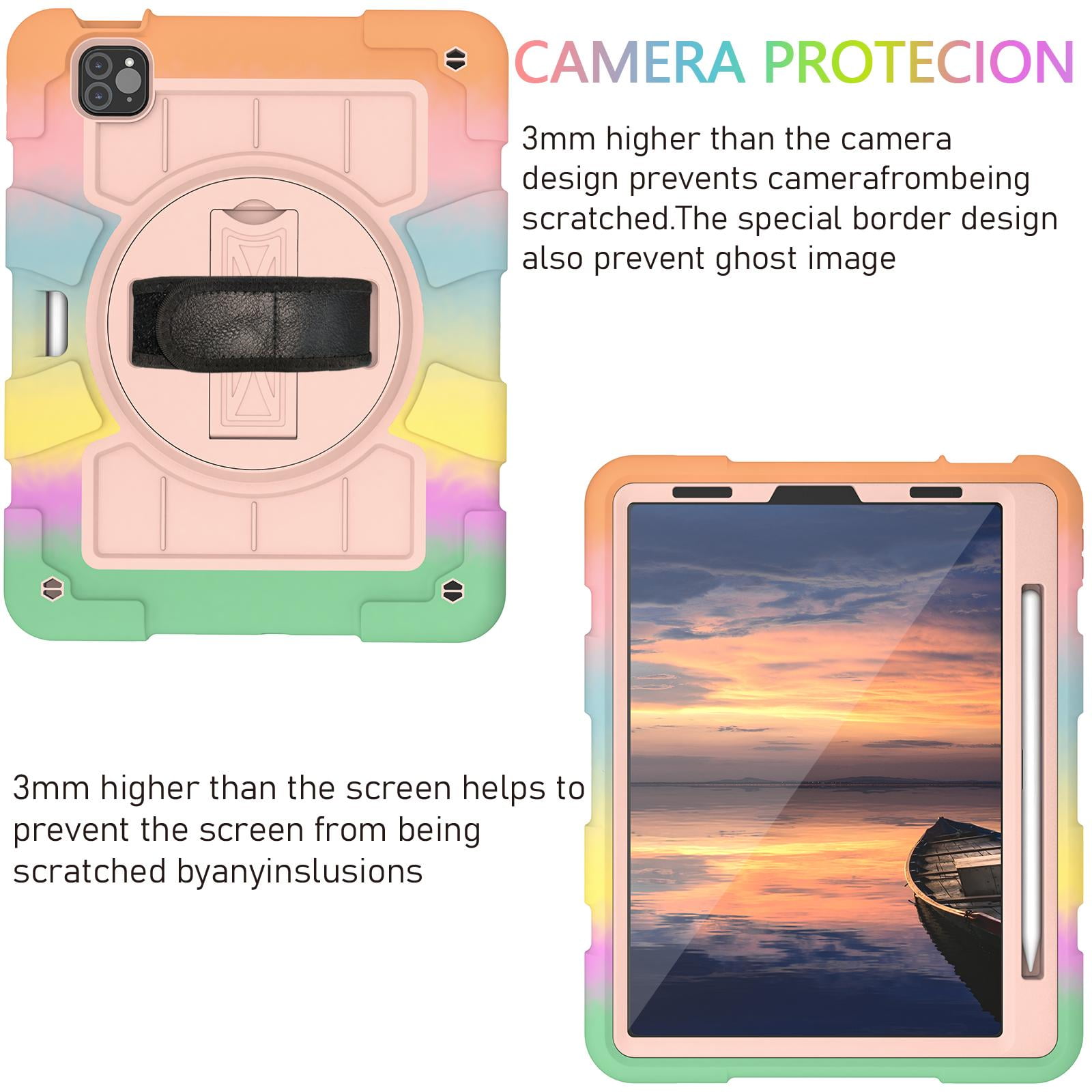Shockproof Case for Apple iPad Air 11 Inch M4 M3 M2 2026/2025/2024, with Pencil Holder iKids Friendly Hand Strap Shoulder Strap Kickstand Anti-Scratch Case Cover for iPad Air 11",Coral