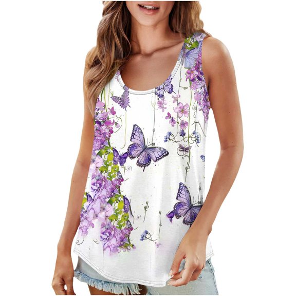 GNFQXSS Womens V Neck Tank Top Floral Print Loose Sleeveless Blouse Lightweight Flowy Casual Summer Beach Top Multicolor S