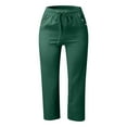 thumbnail image 6 of Difdany Linen Wide Leg Cropped Pants for Women – Elastic Waist Paper Bag Style, Pocketed Granny Pants, Lightweight Casual Summer Trousers, Relaxed Fit & Breathable Fabric Dark Green M, 6 of 8