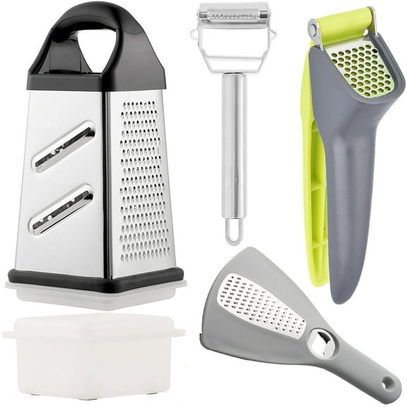 Jetcloudlive Cheese Grater with Garlic Crusher Box Grater Vegetable Shredder with Vegetable Peeler Stainless Steel Rust Resistant Vegetable Shredder Labor Saving Garlic Crusher Efficient
