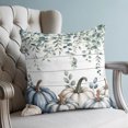 thumbnail image 4 of Pillow Covers 16x16 Set of 2, Blue Grey Pumpkins Fall Throw Pillow Covers Decorative Couch Cushion Cover, Thanksgiving Eucalyptus Leaves Microfiber Soft Square Pillowcases for Bedroom Living Room, 4 of 9
