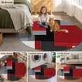 thumbnail image 5 of Red Black Grey Geometric Round Area Rug 7 FT, Non Slip Living Room Area Carpet, Abstract Modern Irregular Washable Soft Circular Rug Non-Shedding Floor Carpet for Bedside Office Play Room Classroom, 5 of 9