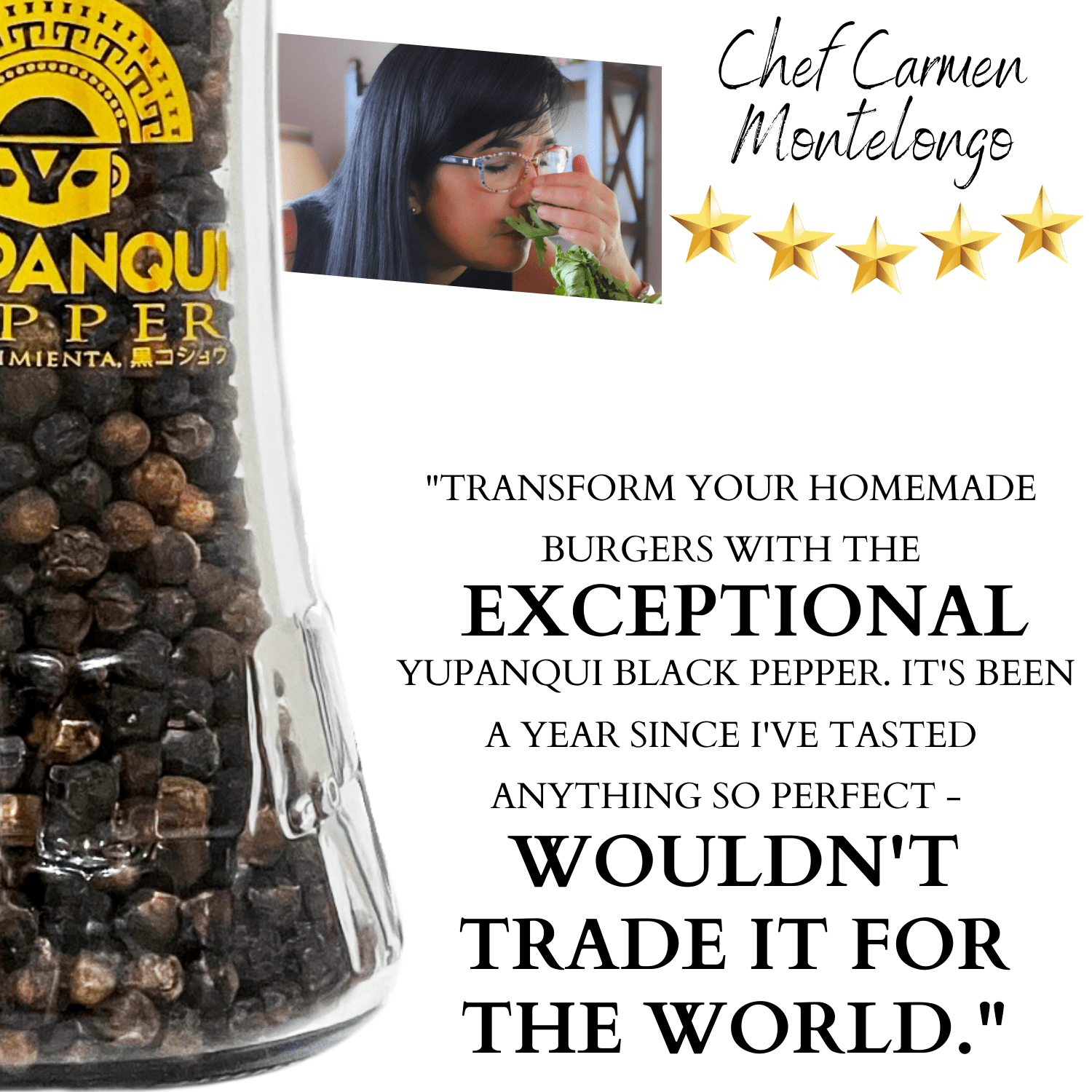 YUPANQUI Refillable Black Pepper Grinder 3.5oz Gourmet Organic Black Peppercorns for Cooking Flavor