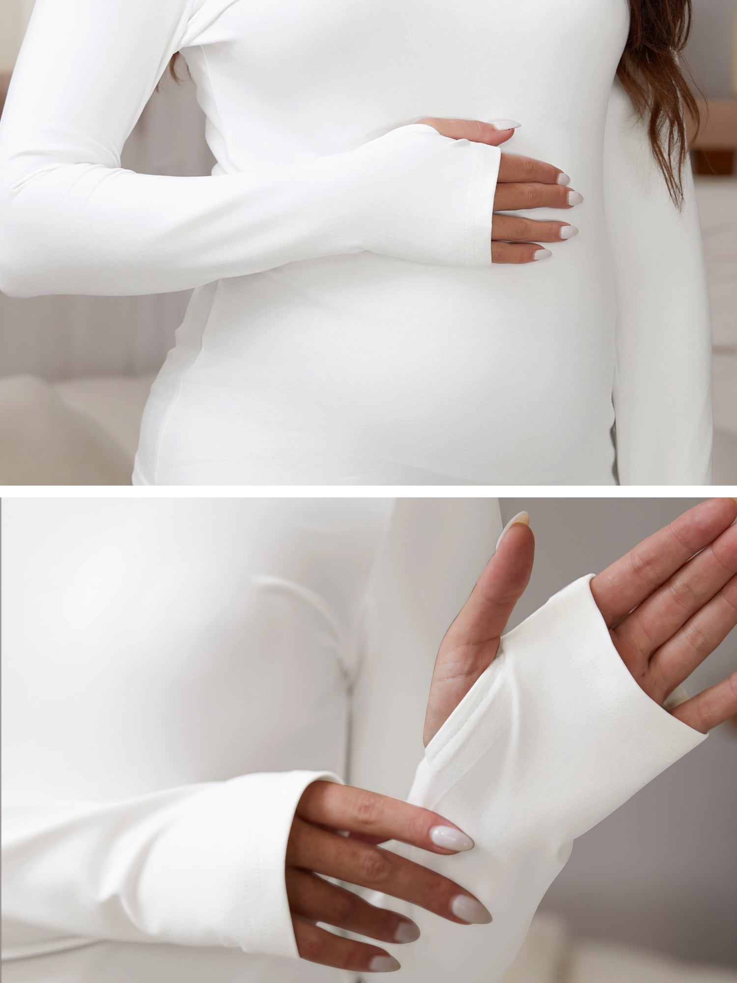 DARING DIVA Women's Maternity Stretchy Fitted Crew Neck Long Sleeve Tops L White