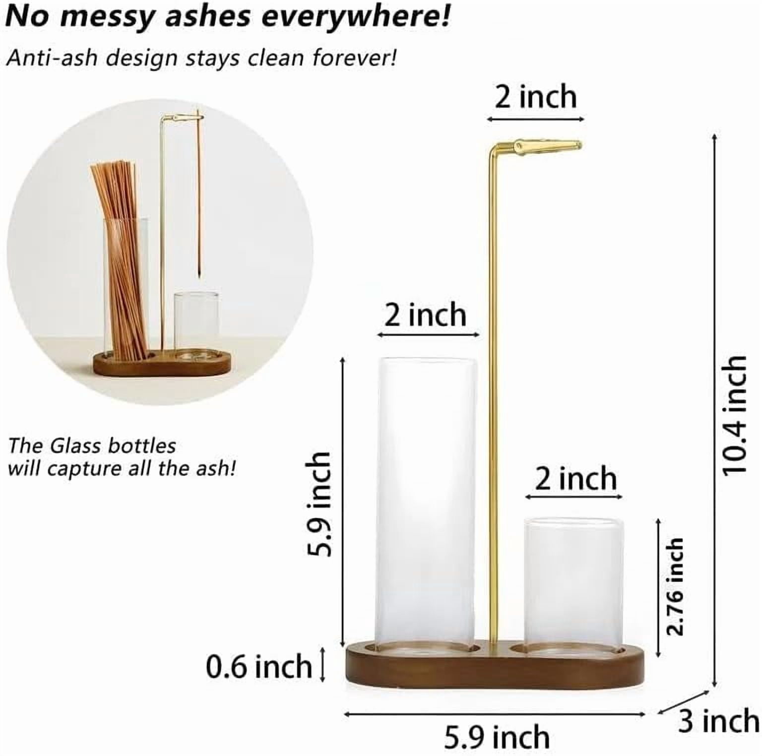 Modern Upside Down Incense Holder & Candle Stand - 2-in-1 Wood Base with Glass Ash Catcher, for Yoga, Meditation, Home Decor(XX)