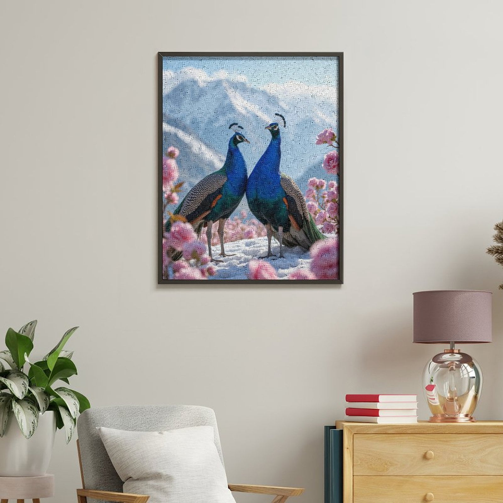 Paint by Numbers Kit for Adults, Peacocks Snowy Mountains Roses Paint by Numbers, Easy Paint by Numbers Kit for Adults Beginner, DIY Adult Paint by Number Kits on Canvas, Home Decor