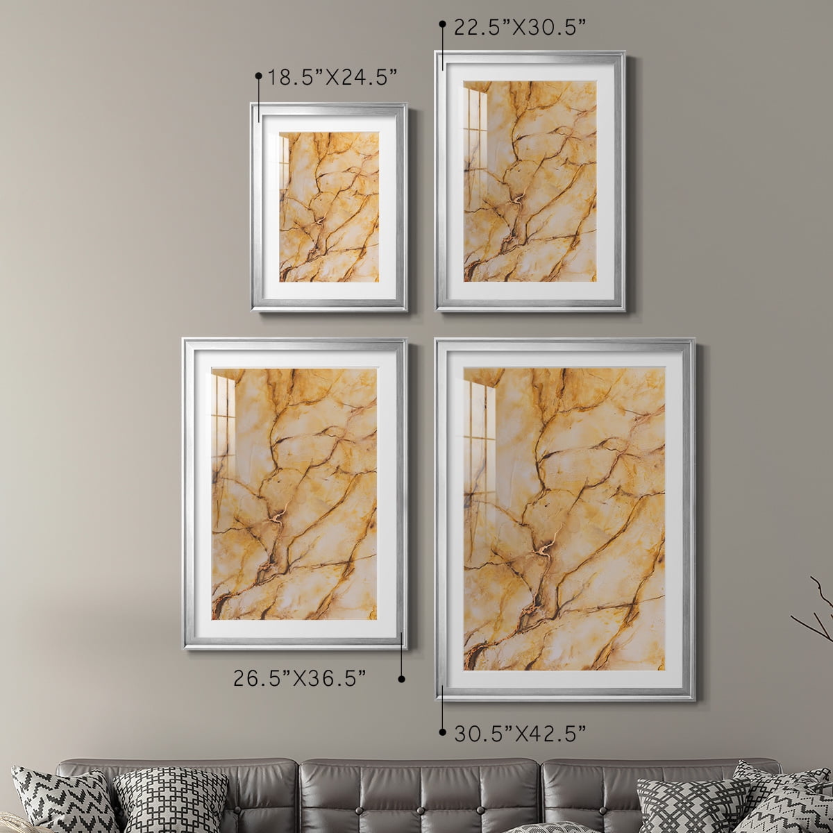 Wexford Home Yellow Marble I Premium Framed Print, 26.5" x 36.5" - Ready to Hang, Silver (Set of 2)