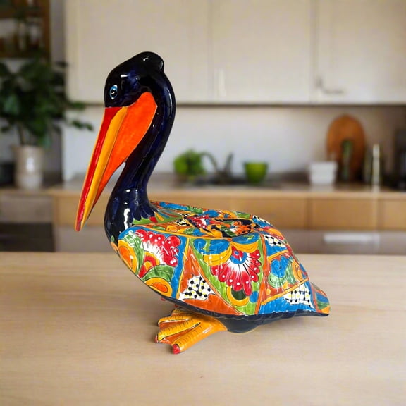 Talavera Pelican Statue | Hand-Painted Mexican Ceramic Decor
