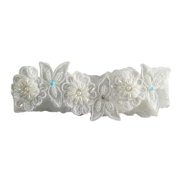 Hand Beaded Ivory and Blue Lace Garter