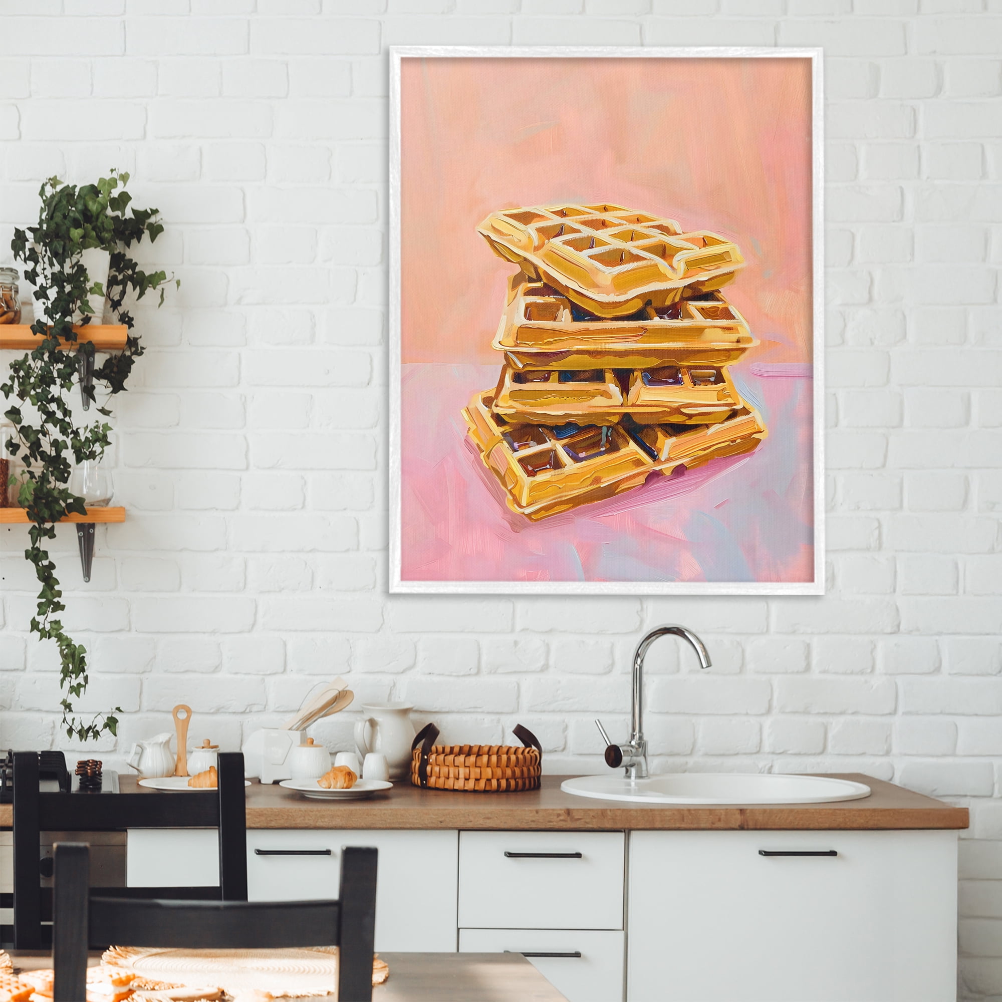 Stupell Industries Stack of Fluffy Waffles White Framed Giclee Art, design by The Prints Vibe