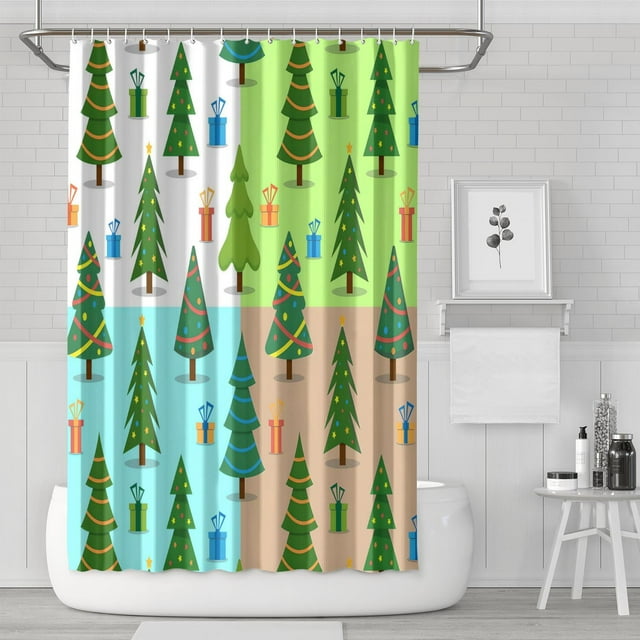 Rideau de Douche Joyeux Noël pour Salle de Bain Rideaux de Douche d'Hiver Durables Beaux Crochets de Rideau de Bain Inclus, 72x72 Pouces