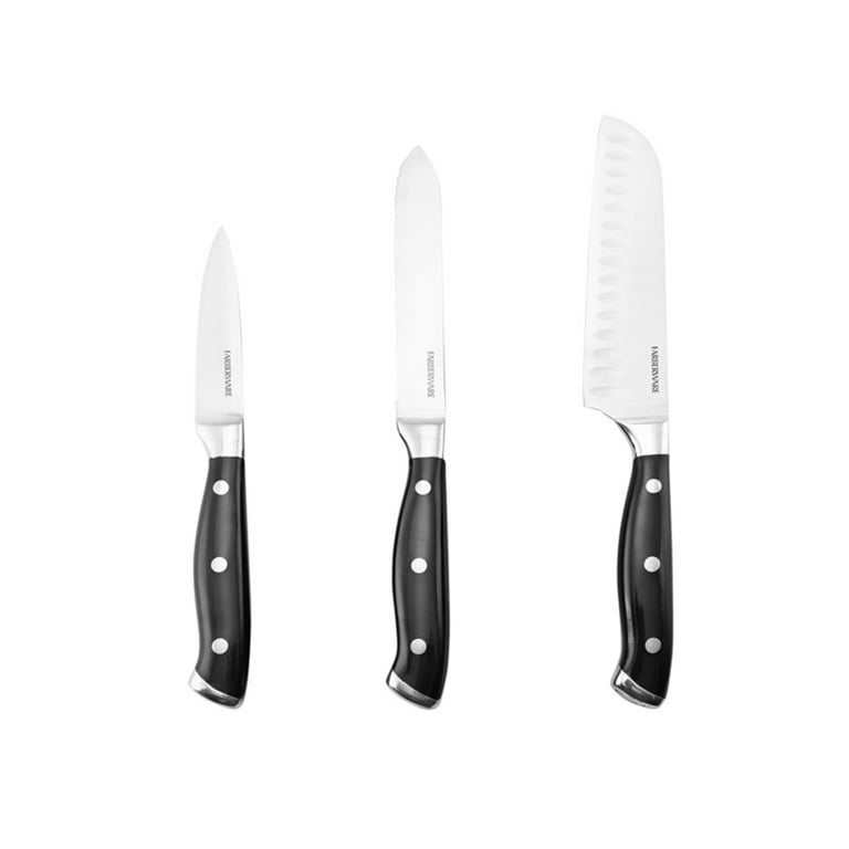 Farberware 15-Piece Triple Rivet Kitchen Knife Block Set with Natural Wood  Block and Black Handles 