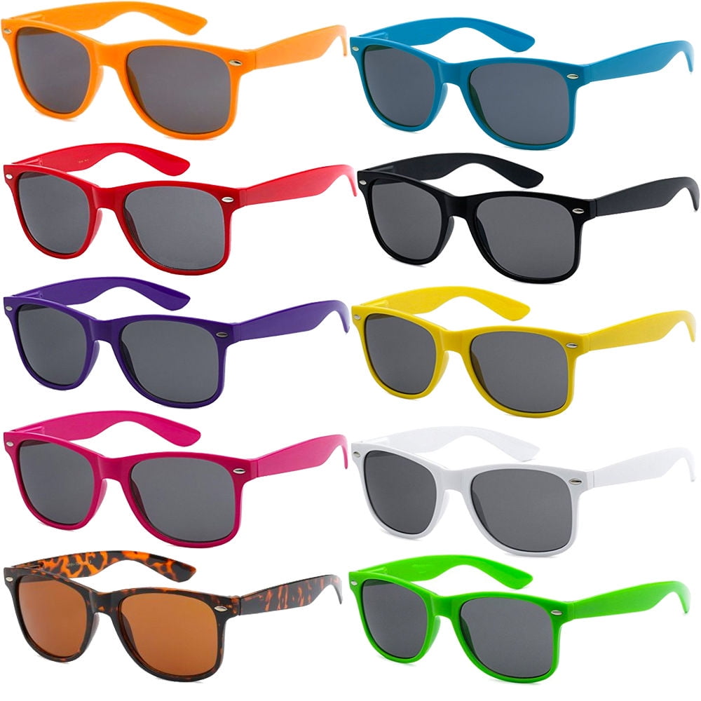 Black Wholesale Unisex 80S Retro Neon Party Favor Sunglasses Bulk for Adults 10 Pack