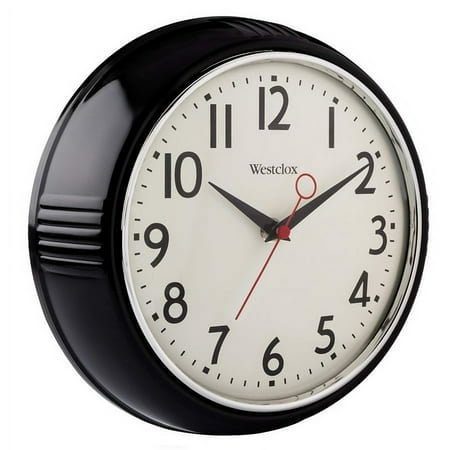 Westclox Noir, 9.5 32042BK Horloge Rétro des Années 1950 avec Boîtier en Verre Convexe, Pouces