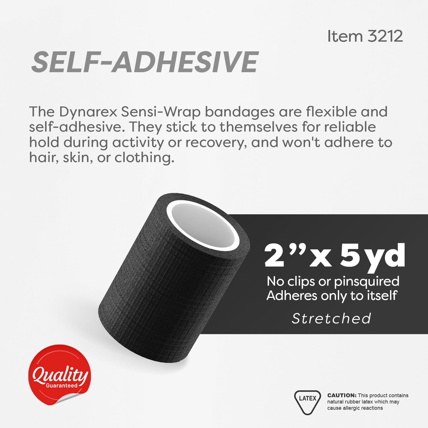 Dynarex Sensi-Wrap Self-Adhesive Bandages, 36-Pack, 2" x 5 yards, Black, Latex, Colored Elastic Cohesive Athletic Tape, Tattoo Grip & Vet Wrap