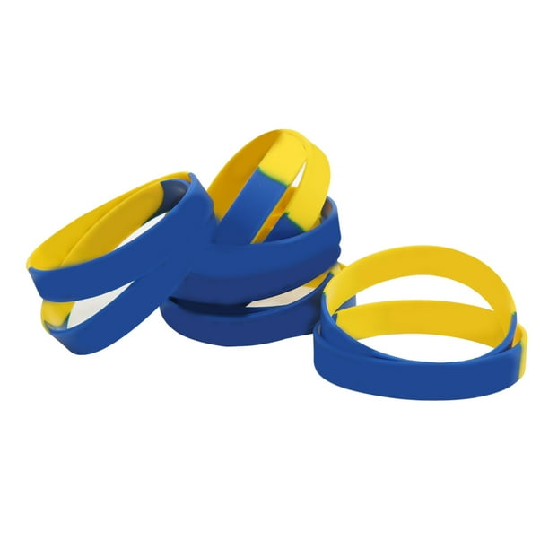 Ukrainian Flag Rubber Wristbands – 10 Pack, Blue & Yellow, Stretchy 1.2cm X 6.5cm, For Support, Sports Events & Awareness