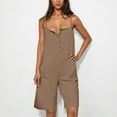 thumbnail image 2 of lcziwo Womens Summer Casual Sleeveless Romper Loose Adjustable Straps Button Down Overalls Shorts Lightweight Linen One Piece Jumpsuit 2025 Clothes on Sale Clearance Khaki S, 2 of 8