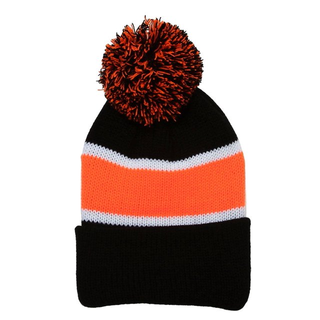 Beanie a rayas de invierno con POM - Negro / Melón TOP HEADWEAR Beanie