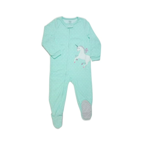 Carter's Toddler Girl's Mint Green Unicorn Fleece Polka Dot Footed Sleeper 5T