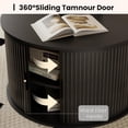 thumbnail image 5 of SoarFlash 31.5 Inch Fluted Coffee Table with Storage, Mid Century Modern Round Coffee Table with Shelf, Center Table with Sliding Door and Wood Fluted Handle for Living Room, Black, 5 of 15