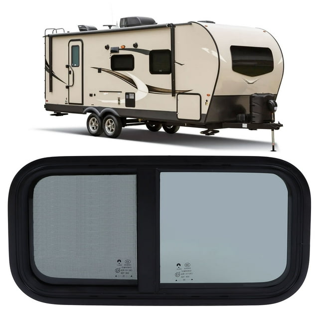RV Window, Vertical Horizontal Sliding Trailer Window Tempered Glass Anodized Aluminum Alloy for Motorhome Campers