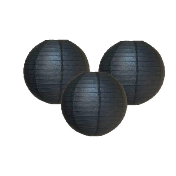 Lot de 3 Lanternes Rondes en Papier Lampe Décoration de Mariage Anniversaire (Noir, 10 Pouces/25cm)