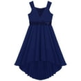 thumbnail image 4 of YONGHS Kids Flower Girls High Low Wedding Dress Prom Party Sequin Gowns A Navy Blue 10, 4 of 6