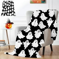 Dmlowu Halloween Throw Blanket, Fluffier Soft Ghost Throw Blanket, Warm Fleece Blanket, 39x59 inch Fall Throw Blanket for Holiday Party Halloween Decorations Outdoor & Indoor, Black