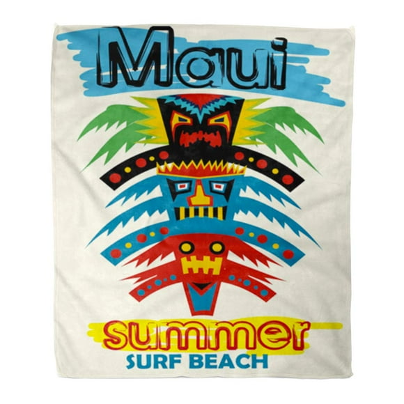POGLIP Flannel Throw Blanket Pole Hawaiian Maui Summer Surf Beach Cartoon Tikis Totem Soft for Bed Sofa and Couch 58x80 Inches
