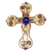 Mocha Colored Stained Glass Cross Magnet With Center Blue Colored Orb