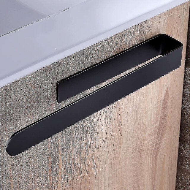 Barra para toallas de baño, barra para toallas de acero inoxidable negra, soporte adhesivo para toallas, 37cm