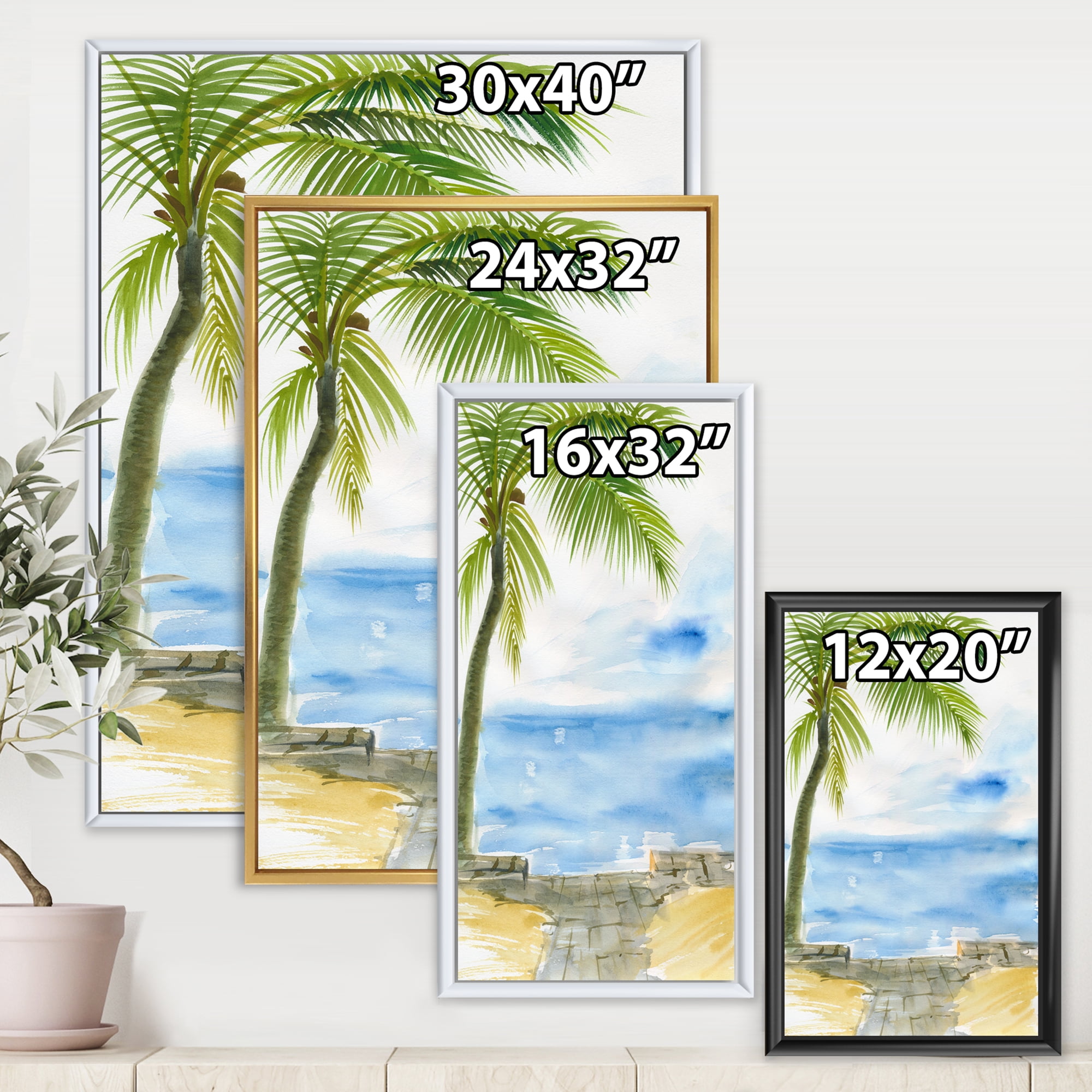 Designart 'Palm Beach Resort At Sunrise II' Nautical & Coastal Framed Canvas Wall Art Print