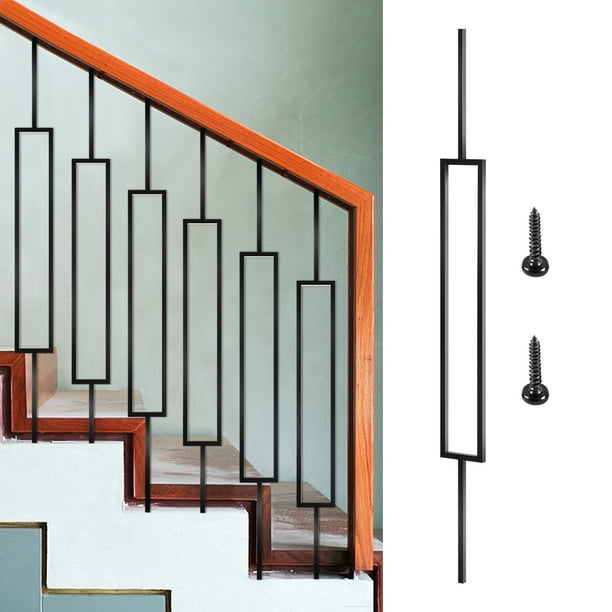 51 Pack 36" Black Metal Deck Balusters - Hollow Rectangle Spindles With Screws For Porch Railing & Stairs