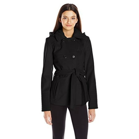 Belted Textured Wool Blend - Celebrity Pink Junior's Belted Faux Wool, Jet Black, Large