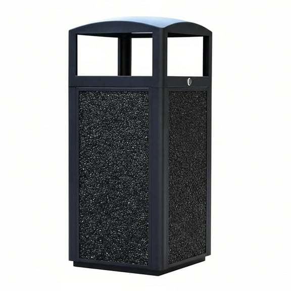 Commercial Outdoor Trash Can with Lid, 13.5 Gallon Lockable Metal Garbage Bin with Stone Panels & Removable Liner – BERPET