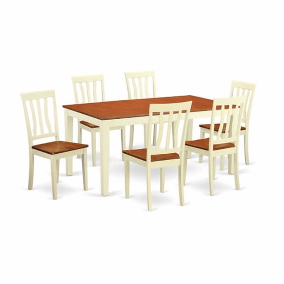 Dinette Table Set -Table And Dining Chairs-Finish:Buttermilk & Cherry,Number of Items:7,Shape:Rectangular,Style:Wood Seat