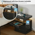 thumbnail image 4 of Nightstand Set 2 with Gun Drawer, Bedside Table with Wireless Charging Station, Auto Senor Night Stand with 3-Color LED Light, Modern End Table for Bedroom(Black), 4 of 9