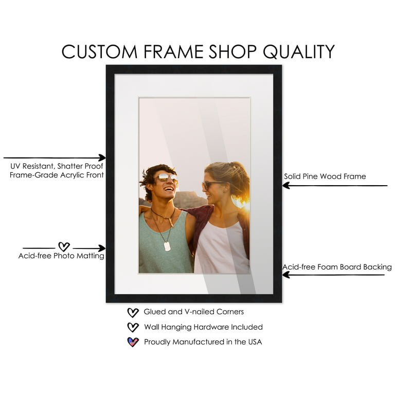 CustomPictureFrames 12x12 Modern Black Wood Picture Frame - with Acrylic Front and Foam Board Backing