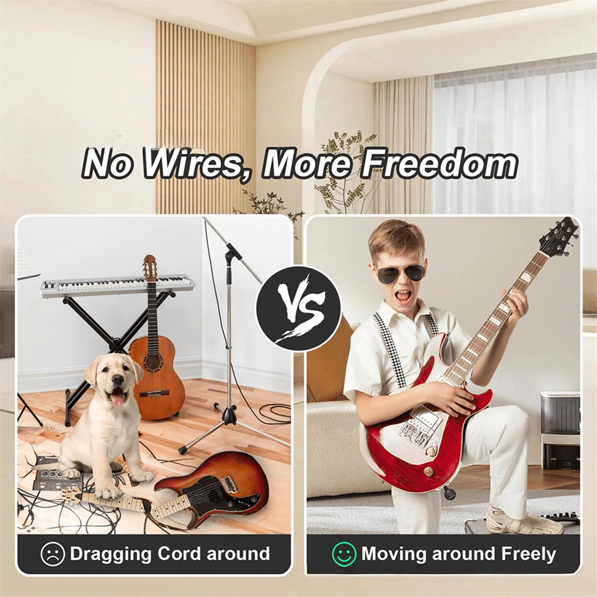 2-in-1 2.4GHz Wireless Guitar System 48KHz Audio Wireless Guitar Transmitter Receiver Electric Guitar Bass Amplifier,1 * Receiver 2 * Transmitter 1 * Data cable,Black