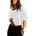 thumbnail image 4 of Oversized T-Shirts Womens Cropped Casual Short Sleeve Loose Fit Tee Tops, 4 of 6