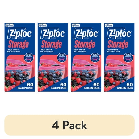 (4 pack) Ziploc Brand Food Storage Bags, School Supplies, with Grip 'n Seal Technology, Zipper, Gallon, 60 Count