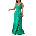 thumbnail image 2 of DailyTrove Women's V-Neck Split Maxi Dress-Short Sleeve-Satin-for Gala/Date Night-High-Slit Detail, 2 of 6